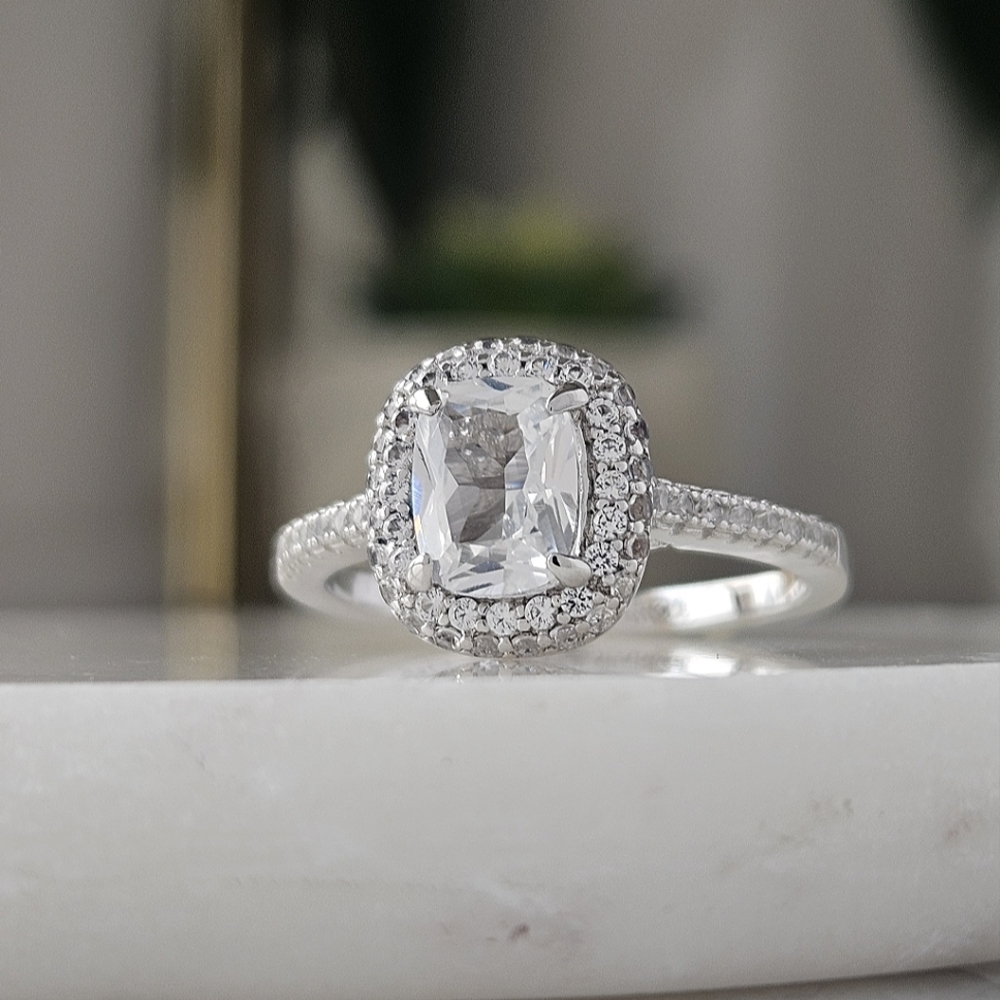Classic Engagement Style Square Ring, solid 925 Sterling Silver size 7